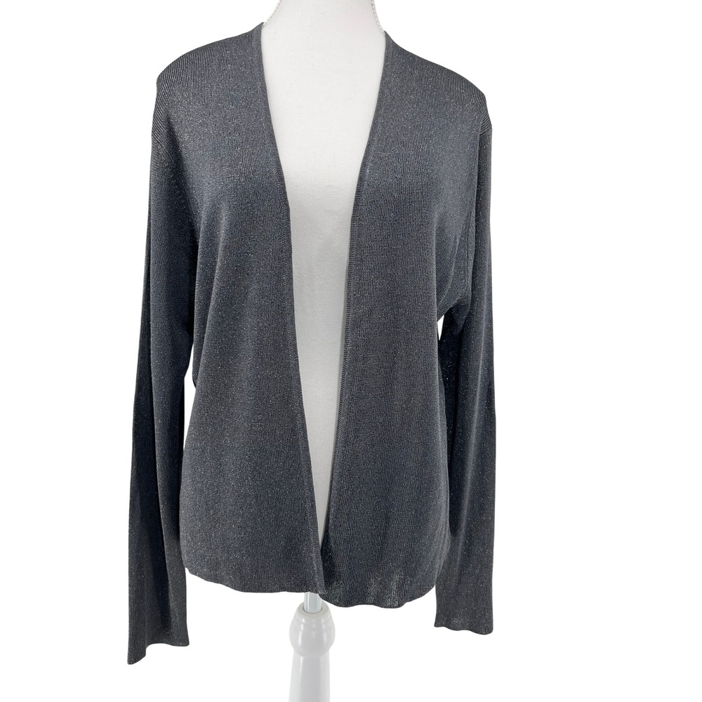 Brooks Brothers Women's Gray Metallic Knit Cardigan Sweater Size L‎ Italian yarn